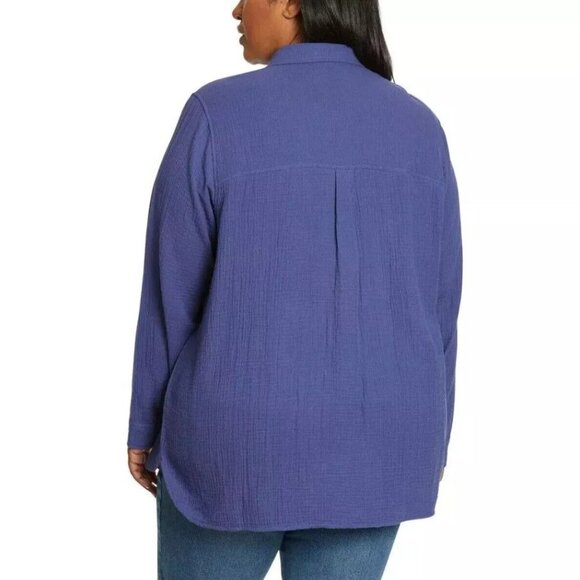 Jessica Simpson XXL Gauze Button Front Shirt Lightweight Relaxed Cotton Top Blue - Picture 4 of 7